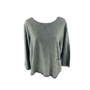 Cut Loose Womens Plus‎ 1X Linen Blend Raw Hem Tunic Pocket Blouse Gray